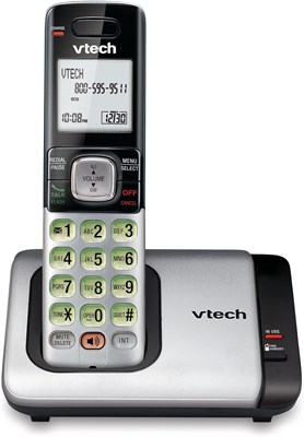 VTech CS6719 DECT 6.0 беспроводной телефон со встроенной функцией идентификации номера и возможностью ожидания вызова, включающий в себя 1 беспроводную трубку, представлен в серебристо-черном цвете 1000031981