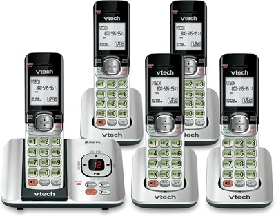 DECT-телефон VTech CS6529-5 с 5 трубками предлагает автоответчик, определитель номера/ожидание вызова, возможность настенного крепления, ЖК-экран и громкую связь в серебристом/черном цвете 1000032043