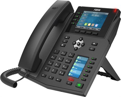 VoIP-телефон Fanvil X5U имеет высокое качество, оснащен 3,5-дюймовым цветным дисплеем и 2,4-дюймовым боковым цветным дисплеем для кнопок DSS. В нем есть 16 SIP-линий, два порта гигабитного Ethernet, но адаптер питания не включен в комплект 1000032182