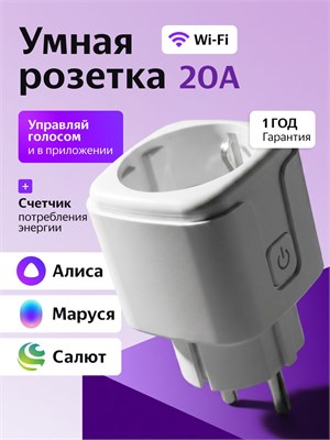 Розетка с поддержкой WiFi и голосовым помощником Алисой, мощностью до 240 Вт 1000032250