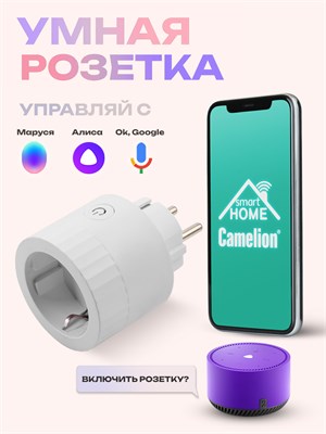 Умная розетка с возможностью подключения к Wi-fi и голосовыми помощниками Алиса, Camelion, а также функцией таймера с поддержкой голосовых помощников Алиса, Маруся и Google 1000032323