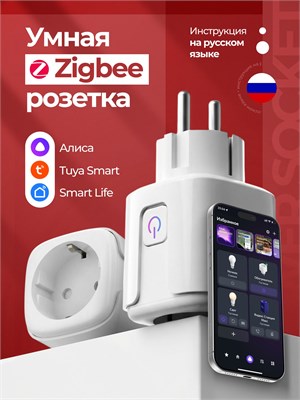 Розетка Zigbee с поддержкой умных ассистентов Яндекс Алисой, Марусей и Google Assistant 1000032329