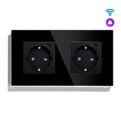 Умная двойная розетка MVAVA Wi-Fi с таймером, заземлением, поддержкой голосового помощника Алиса, выполненная из стекла, предназначенная для встраивания, имеет черный цвет 1000032434