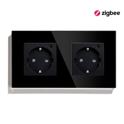 Умная розетка MVAVA ZigBee с двойными гнездами, с функцией таймера, заземлением, поддержкой голосового помощника Алисы, выполнена из стекла, предназначена для встраивания и имеет черный цвет 1000032436