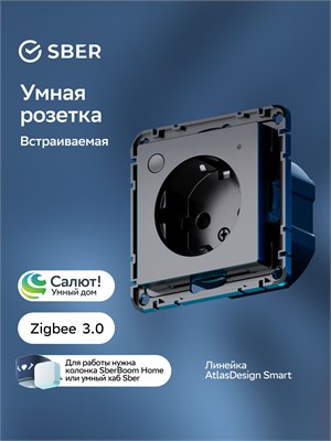 Розетка AtlasDesign Smart, выполненная в стильном черном цвете карбон, обладает функцией встраивания и умными возможностями 1000032452