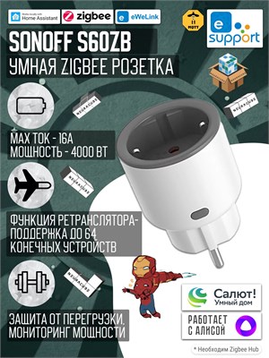 Розетка Sonoff S60ZB с Zigbee технологией - продукт высокого качества 1000032481