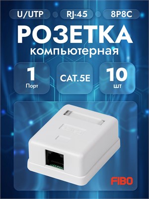 Компьютерная розетка с одним портом RJ-45 (8p8c), категория 5е, внешняя накладная для сетевого кабеля, поставляется в комплекте из 10 штук 1000032685