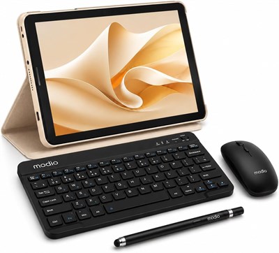 Планшет Modio M129, 8-дюймовый HD IPS-дисплей | 8 ГБ ОЗУ + 512 ГБ ПЗУ | Android 13 | Аккумулятор 4000 мАч | Две SIM-карты | Фронтальная камера 5 Мп + тыловая камера 13 Мп | Wi-Fi | Комплектация: клавиатура, мышь и аксессуары (золотой цвет) 1000032956