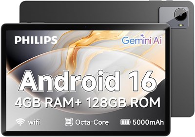 Планшет Philips T7305 на базе Android, 10 дюймов, 4 ГБ ОЗУ, 128 ГБ ПЗУ, расширяемая до 1 ТБ, восьмиядерный процессор, аккумулятор 5000 мАч, Wi-Fi 6, двойная камера, HD-дисплей с защитой глаз, тонкий металлический корпус, серый (Wi-Fi) 1000032965