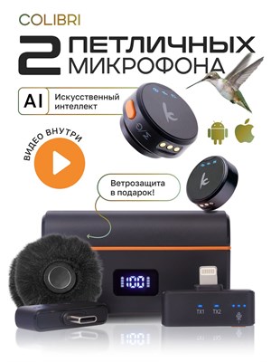 У нас есть два беспроводных микрофона для iPhone с петличкой и функцией шумоподавления 1000033665
