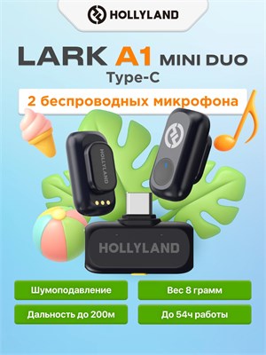 Беспроводной петличный микрофон Hollyland Lark A1 Mini Duo предназначен для использования с телефонами Android и iPhone, оборудованными разъемом Type-C 1000033752