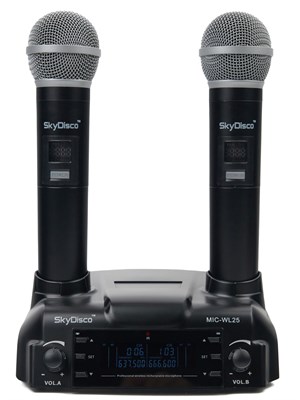 Микрофоны SkyDisco MIC-WL25 без проводов предназначены для караоке и организации мероприятий, работают от аккумулятора 1000033874