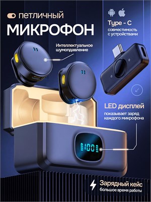 Беспроводной петличный микрофон с функцией шумоподавления для устройств с портом Type-C 1000033981