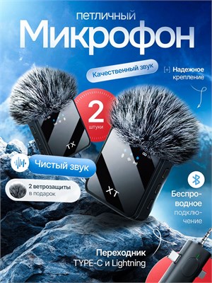 В комплекте представлены два беспроводных петличных микрофона Type-C, совместимых с устройствами Android и iPhone 1000033986