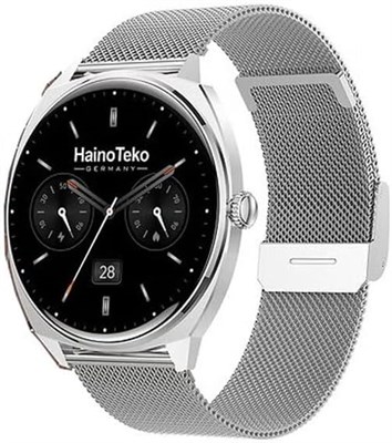Смарт-часы HainoTeko HainoTeko-16 ультратонкие, водонепроницаемые, с AMOLED-дисплеем, Bluetooth, 3 ремешками и зарядным кабелем, подходят для женщин и мужчин (серебристые) 1000034160