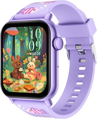 Детские умные часы KiddoTime с играми, аудиокнигами и карточками для обучения, 1,83-дюймовым IPS-дисплеем, датчиком сердечного ритма, водонепроницаемостью IP67, 1 ГБ памяти, силиконовым ремешком (фиолетовый) 1000034225