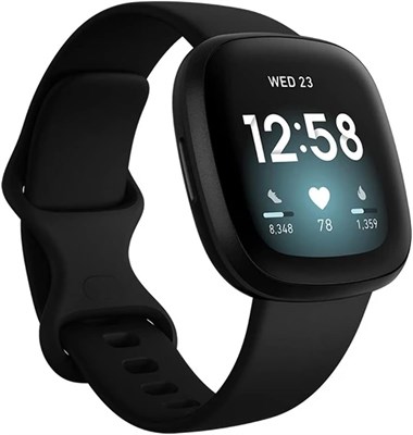 Fitbit Versa 3, умные часы для здоровья и фитнеса с GPS, круглосуточным измерением пульса, голосовым помощником и временем автономной работы до 6+ дней, черный/черный алюминиевый корпус 1000034249