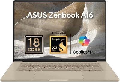 Ноутбук ASUS Zenbook A16 AI (цвет «Забриски») | Процессор Snapdragon X2 Elite Extreme X2E94100, 16-дюймовый OLED-дисплей 3K, 48 ГБ ОЗУ, SSD 1 ТБ, NPU Qualcomm Hexagon с производительностью до 80 TOPS, Windows 11 [UX3607OA-SQ013W] 1000034642