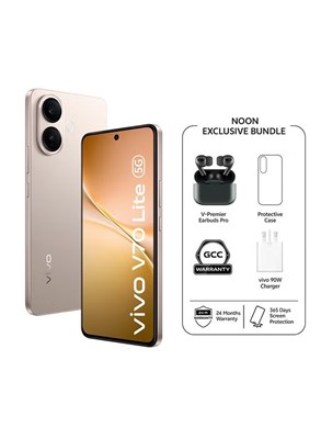 vivo V70 Lite AI 5G Dual SIM Gold 8GB RAM 128GB (с зарядным устройством 90 Вт) с эксклюзивными подарками: беспроводными наушниками V-Premier TWS и 24-месячной гарантией + 1 годом на замену экрана — глобальная версия 1000035030