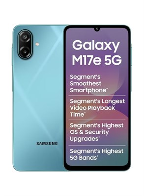 Смартфон Samsung Galaxy M17e 5G (синий, 6 ГБ ОЗУ, 128 ГБ памяти) | Плавная частота обновления 120 Гц | Мощный аккумулятор 6000 мАч | IP54 | Обновления ОС 6-го поколения | Искусственный интеллект | Gemini Live | Без зарядного устройства 1000035201