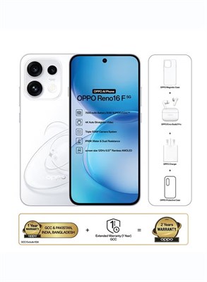 OPPO Reno16 F AI Phone Dual SIM 5G Pop White 12GB RAM 256GB With OPPO Enco Buds3 Pro + OPPO Magnetic Case - Middle East Version 1000035230