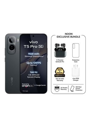 vivo T5 Pro 5G AI Dual SIM Black 8GB 256GB с эксклюзивными подарками: TWS Pro, зарядное устройство 90 Вт, защитный чехол и 24-месячная гарантия + 1 год на замену экрана - глобальная версия 1000035252