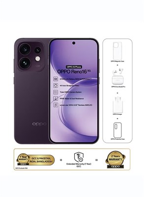 OPPO Reno16 AI Phone Dual SIM 5G Twilight Violet 12GB RAM 256GB With OPPO Enco Buds3 Pro + OPPO Magnetic Case - Middle East Version 1000035369