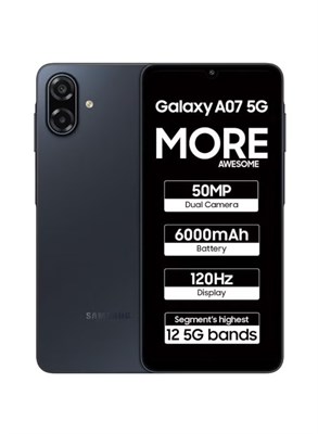 Смартфон Samsung Galaxy A07 5G (черный, 8 ГБ ОЗУ, 256 ГБ памяти) | Частота обновления 120 Гц | Мощный аккумулятор 6000 мАч | Двойная 50-мегапиксельная камера | Обновления ОС 6-го поколения | Knox Vault 1000035436