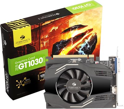 Материнская плата ZEBRONICS GT1030 4GD4 с 4 ГБ GDDR4, универсальными выходами HDMI и VGA, PCIe 3.0, оптимизированной конструкцией воздушного потока и высокопроизводительным радиатором с вентилятором 1000036372