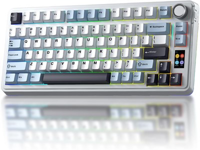 Беспроводная игровая клавиатура AULA S75 PRO с экраном и регулятором, трехрежимная клавиатура с возможностью горячей замены клавиш (75%), переключатели Astral, RGB-подсветка, колпачки клавиш из PBT-пластика с боковой печатью, приятное звучание (G Blue) 1000036743