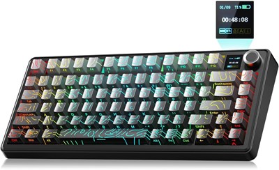 Беспроводная механическая игровая клавиатура Aula F75 MAX с интеллектуальным дисплеем и регуляторами, 75% клавиатура с возможностью горячей замены переключателей, RGB-подсветка, предварительно смазанные линейные переключатели, колпачки клавиш из PBT-пласт 1000036776