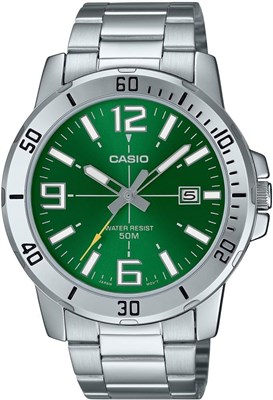 Женские часы Casio с зеленым циферблатом и серебристым ремешком 1000037221