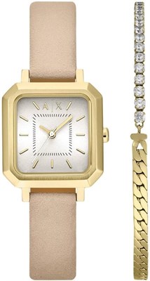 Набор аналоговых кварцевых наручных часов Armani Exchange AX7172SET Leila для женщин, размер корпуса 27 мм, кремовый/телесный цвет 1000037232