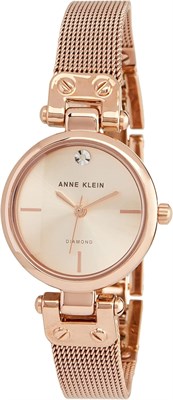 Женские часы Anne Klein с циферблатом, украшенным натуральными бриллиантами, и сетчатым браслетом, кварцевый механизм 1000037269