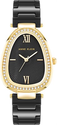 Женские аналоговые кварцевые наручные часы Anne Klein весна-лето 2024 с удлиненным овальным керамическим ремешком, размер 36 мм, черный/черный 1000037446