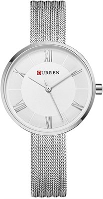 Женские водонепроницаемые часы Curren 9020 с кварцевым механизмом, круглым циферблатом, ремешком из нержавеющей стали — серебристый/золотой 1000037522