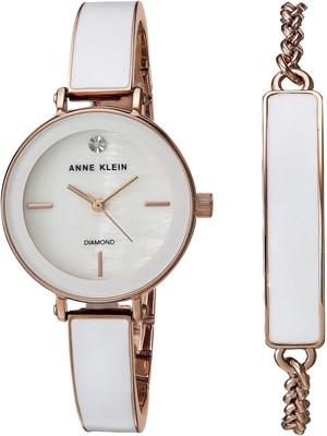 Женские часы-браслет Anne Klein с циферблатом, украшенным натуральными бриллиантами, в комплекте с браслетом, AK/3620 1000037526