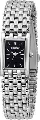 Винтажные серебряные часы BERNY для женщин, изящные прямоугольные, кварцевые, из нержавеющей стали 1000037536