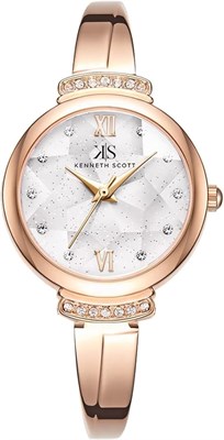 Женские аналоговые кварцевые часы Kenneth Scott K22522-RBKW | Белый циферблат | Круглый корпус из сплава 27 мм | Ремешок из сплава цвета розового золота | Ювелирная застежка | Водонепроницаемость 1 ATM | Повседневные наручные часы для женщин 1000037562