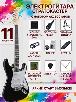 Электрогитара модели Стратокастер TERRIS TPACK-TST-040 BK в комплекте с комбоусилителем, содержит 11 предметов 1000037808