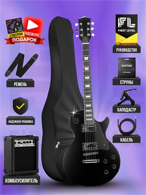 Гитара Les Paul Fabio LP02 BK (H/H) с полным комплектом (PREMIUM, черный цвет) - отличный выбор для новичков в мире электрогитары 1000037816