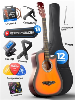 Акустическая гитара с шестью струнами и длиной 38 дюймов (7/8) и комплектом PREMIUM, выполнена в стиле санберст 1000037824