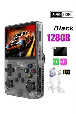 Joshberg 128G R36S Ретро портативная игровая консоль, 3,5-дюймовая игровая консоль, мини-ретро видеоконсоль, два 3D-джойстика, 11 эмуляторов, более 15000 игр с двумя 3D-джойстиками для мальчиков и девочек, прозрачно-черный 1000039742