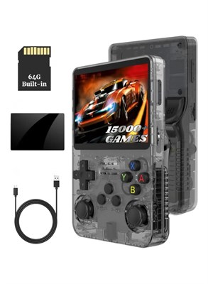 Портативная игровая консоль HIPOP R36S, 3,5-дюймовый IPS-экран, открытая система Linux, игровая консоль R36S, карта памяти TF 64 ГБ, эмулятор 10+, консоль R36S с двумя 3D-джойстиками для мальчиков и девочек | Черная 1000039746