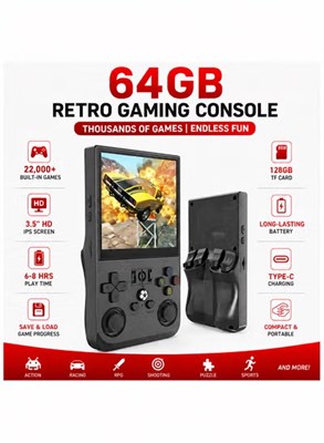 Портативная ретро-игровая консоль YJ R36 MAX, 64 ГБ памяти, 3,5-дюймовый IPS-экран, Linux, встроенные ретро-игры, поддержка PSP, PS1, N64, Dreamcast, GBA, SNES, NES, аркадных автоматов и Wi-Fi 1000039776