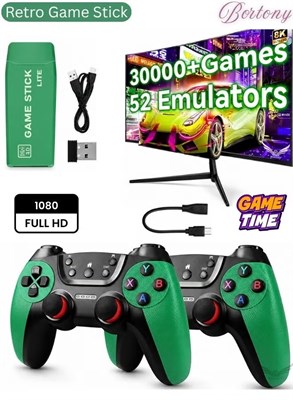 BORTONY Retro Game Stick 4K HD беспроводная игровая консоль с двумя беспроводными контроллерами, 52 встроенными эмуляторами, система для ретро-игр Plug & Play, HDMI TV Game Stick M22-U 1000039779