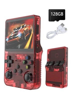 Игровая консоль YUANBAO KING 128GB/ R36S в стиле ретро, ​​3,5-дюймовый IPS HD-экран, более 20000 предустановленных игр, два джойстика, красный цвет 1000039903
