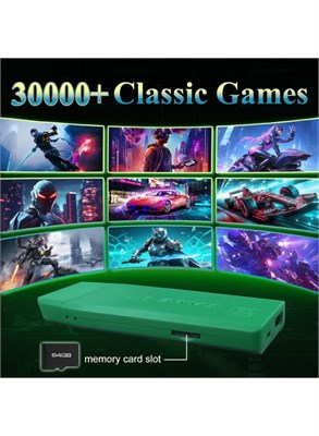 Gulf Trend M22 Беспроводной ретро-геймпад с более чем 30000 играми, 64 ГБ памяти, HDMI-выходом для 4K-телевизоров, двумя беспроводными контроллерами 2,4 ГГц, портативной игровой консолью Plug & Play, зеленый, 2/2 1000039967