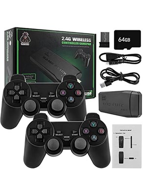 Игровая консоль ELTRAZONE HD 4K M8 Game Stick, беспроводная, 64 ГБ встроенной памяти, 10000 ретро-игр для ТВ, с двумя беспроводными контроллерами 2.4G для GBA/PS1 1000040016