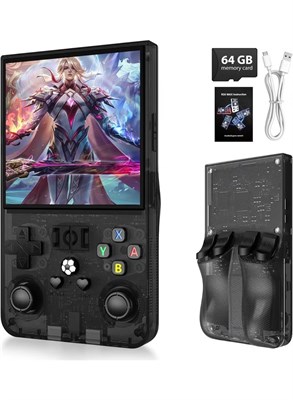 Игровая консоль JAJEEK R36MAX в стиле ретро, ​​4-дюймовый IPS-экран, портативная игровая система с поддержкой TF-карты на 64 ГБ, встроенной платформой эмулятора и аккумулятором 4000 мАч, черная 1000040035
